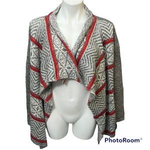 American Eagle Gray Red White Knit Open Cardigan Sweater - Size XS